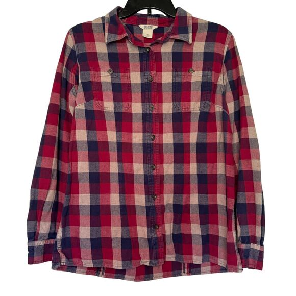DULUTH TRADING CO woman's size medium M 100% cotton plaid flannel top shirt - Picture 1 of 12